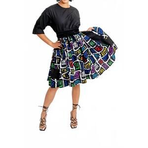 NEW KARA CHIC african short print dress in black multi